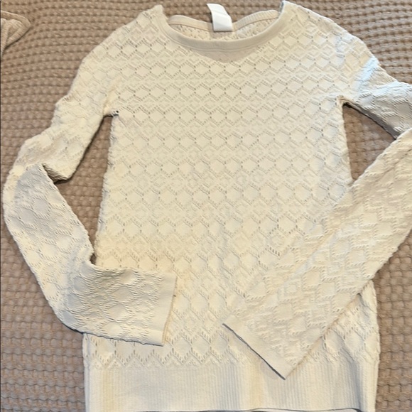 Taupe long sleeve open weave stretchy top by Scala - Picture 1 of 3